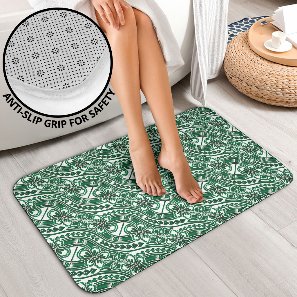 Hibiscus Bloom Island Tribal Waves Bathroom Set Green Polynesian Pattern