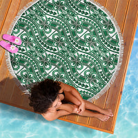 Hibiscus Bloom Island Tribal Waves Beach Blanket Green Polynesian Pattern