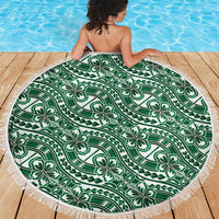Hibiscus Bloom Island Tribal Waves Beach Blanket Green Polynesian Pattern
