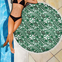 Hibiscus Bloom Island Tribal Waves Beach Blanket Green Polynesian Pattern