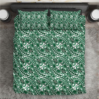 Hibiscus Bloom Island Tribal Waves Bedding Set Green Polynesian Pattern