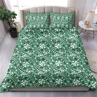 Hibiscus Bloom Island Tribal Waves Bedding Set Green Polynesian Pattern