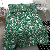 Hibiscus Bloom Island Tribal Waves Bedding Set Green Polynesian Pattern