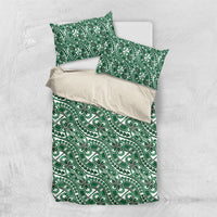 Hibiscus Bloom Island Tribal Waves Bedding Set Green Polynesian Pattern