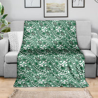 Hibiscus Bloom Island Tribal Waves Blanket Green Polynesian Pattern