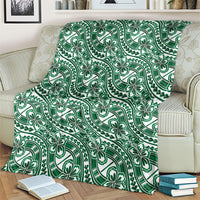 Hibiscus Bloom Island Tribal Waves Blanket Green Polynesian Pattern