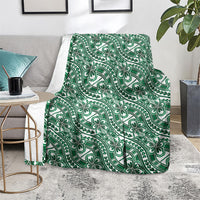 Hibiscus Bloom Island Tribal Waves Blanket Green Polynesian Pattern