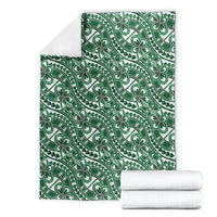 Hibiscus Bloom Island Tribal Waves Blanket Green Polynesian Pattern