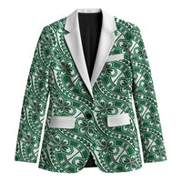 Hibiscus Bloom Island Tribal Waves Blazer Green Polynesian Pattern