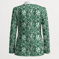 Hibiscus Bloom Island Tribal Waves Blazer Green Polynesian Pattern