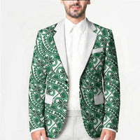 Hibiscus Bloom Island Tribal Waves Blazer Green Polynesian Pattern