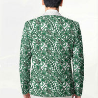 Hibiscus Bloom Island Tribal Waves Blazer Green Polynesian Pattern
