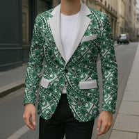 Hibiscus Bloom Island Tribal Waves Blazer Green Polynesian Pattern