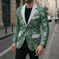 Hibiscus Bloom Island Tribal Waves Blazer Green Polynesian Pattern