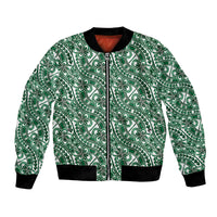 Hibiscus Bloom Island Tribal Waves Bomber Jacket Green Polynesian Pattern
