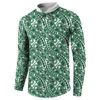 Hibiscus Bloom Island Tribal Waves Button Sweatshirt Green Polynesian Pattern