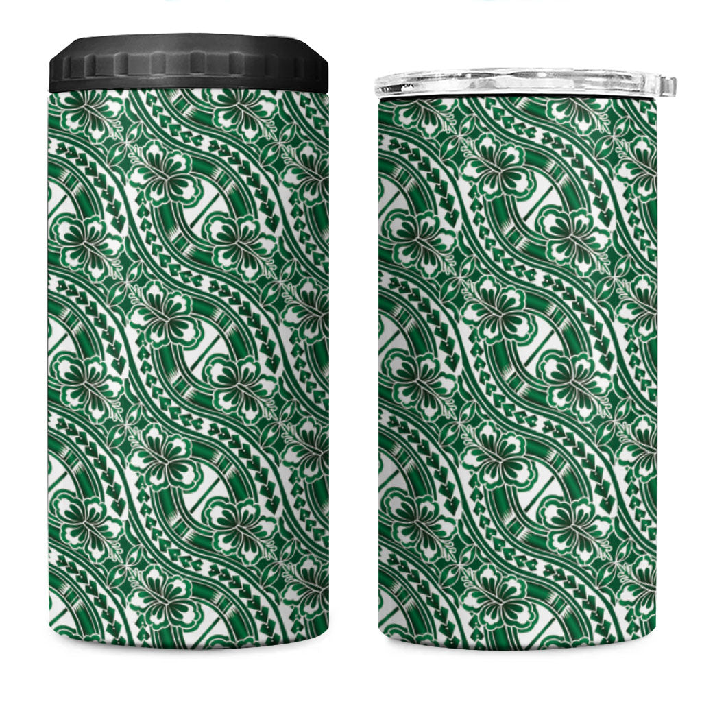 Hibiscus Bloom Island Tribal Waves 4 in 1 Can Cooler Tumbler Green Polynesian Pattern LT01 One Size: 16 oz Green - Polynesian Pride