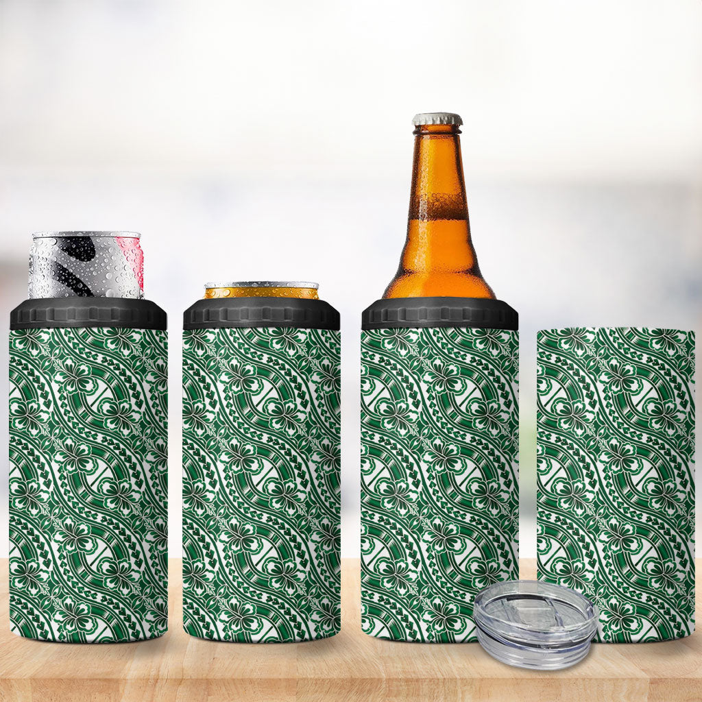 Hibiscus Bloom Island Tribal Waves 4 in 1 Can Cooler Tumbler Green Polynesian Pattern LT01 - Polynesian Pride