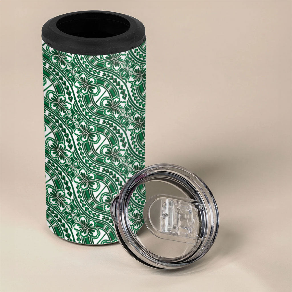 Hibiscus Bloom Island Tribal Waves 4 in 1 Can Cooler Tumbler Green Polynesian Pattern LT01 - Polynesian Pride