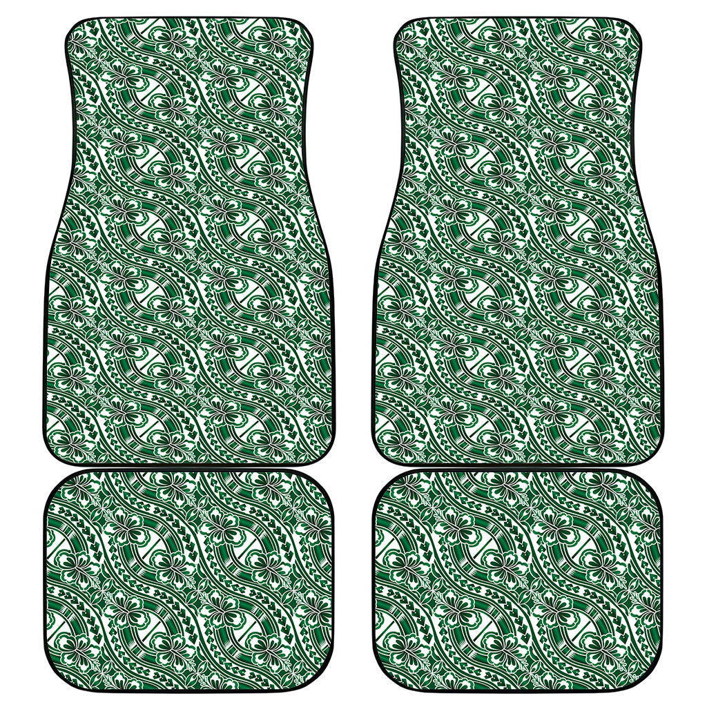 Hibiscus Bloom Island Tribal Waves Car Mats Green Polynesian Pattern