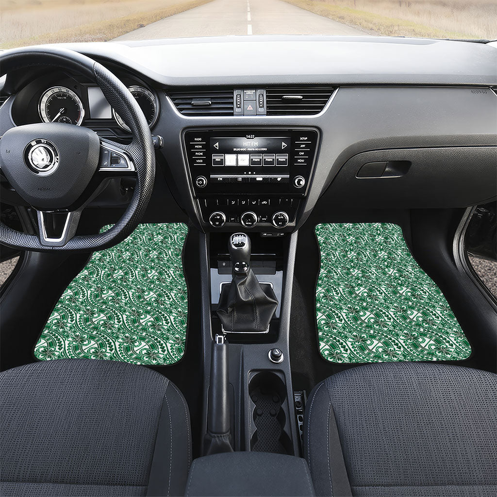 Hibiscus Bloom Island Tribal Waves Car Mats Green Polynesian Pattern