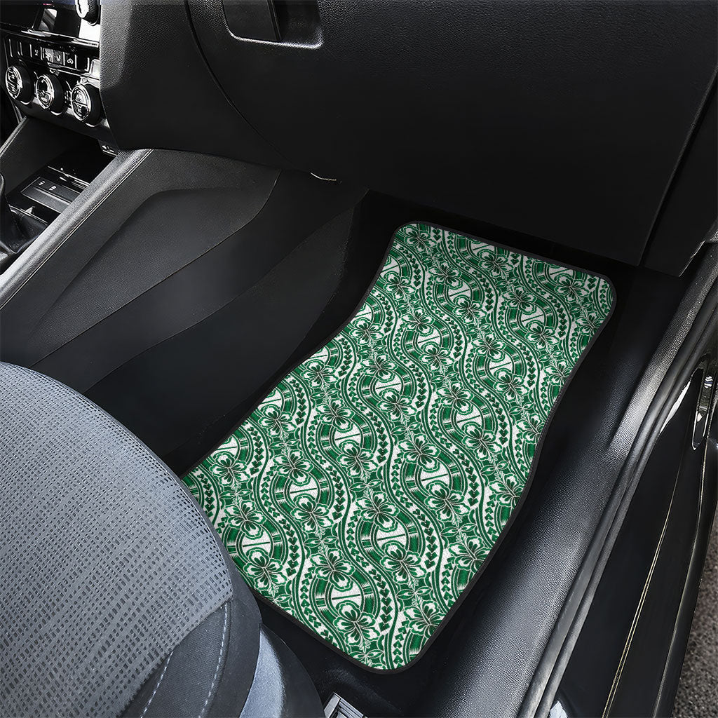 Hibiscus Bloom Island Tribal Waves Car Mats Green Polynesian Pattern