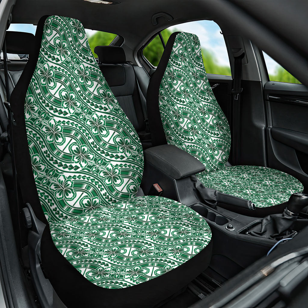 Hibiscus Bloom Island Tribal Waves Car Seat Cover Green Polynesian Pattern