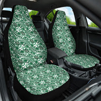 Hibiscus Bloom Island Tribal Waves Car Seat Cover Green Polynesian Pattern