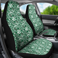 Hibiscus Bloom Island Tribal Waves Car Seat Cover Green Polynesian Pattern