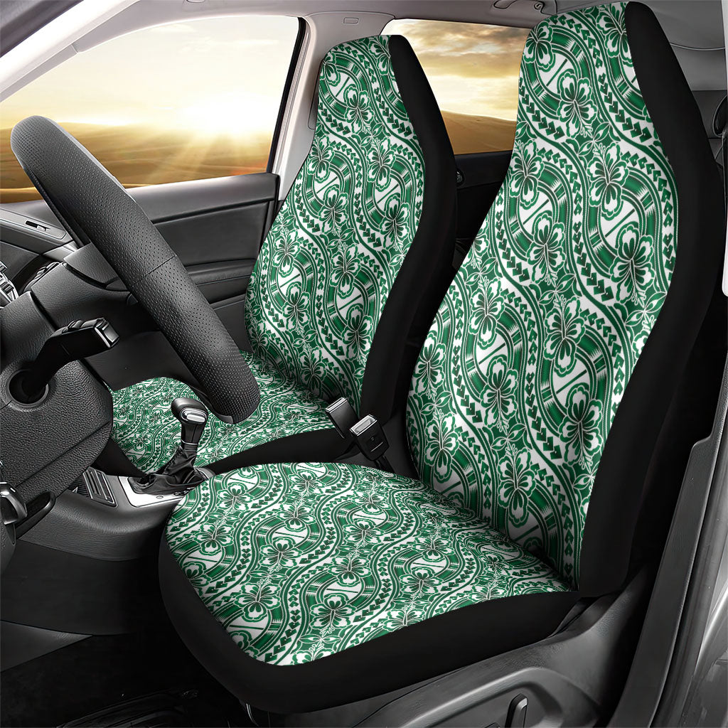Hibiscus Bloom Island Tribal Waves Car Seat Cover Green Polynesian Pattern