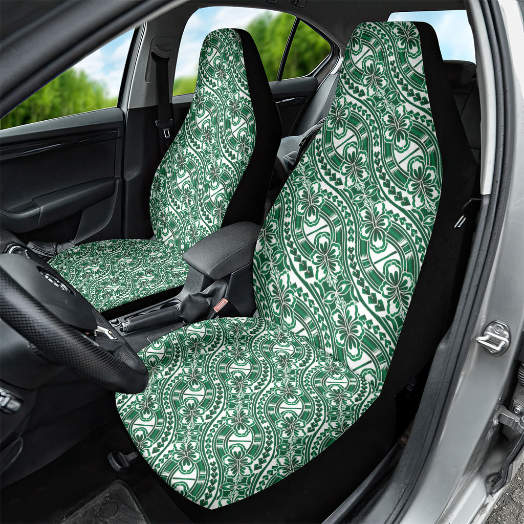 Hibiscus Bloom Island Tribal Waves Car Seat Cover Green Polynesian Pattern