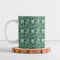 Hibiscus Bloom Island Tribal Waves Ceramic Mug Green Polynesian Pattern