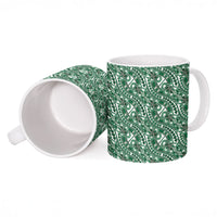 Hibiscus Bloom Island Tribal Waves Ceramic Mug Green Polynesian Pattern