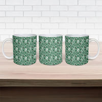 Hibiscus Bloom Island Tribal Waves Ceramic Mug Green Polynesian Pattern