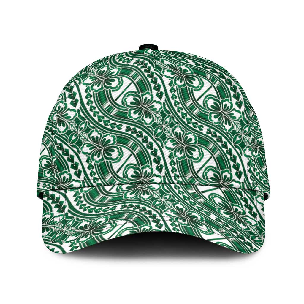 Hibiscus Bloom Island Tribal Waves Classic Cap Green Polynesian Pattern