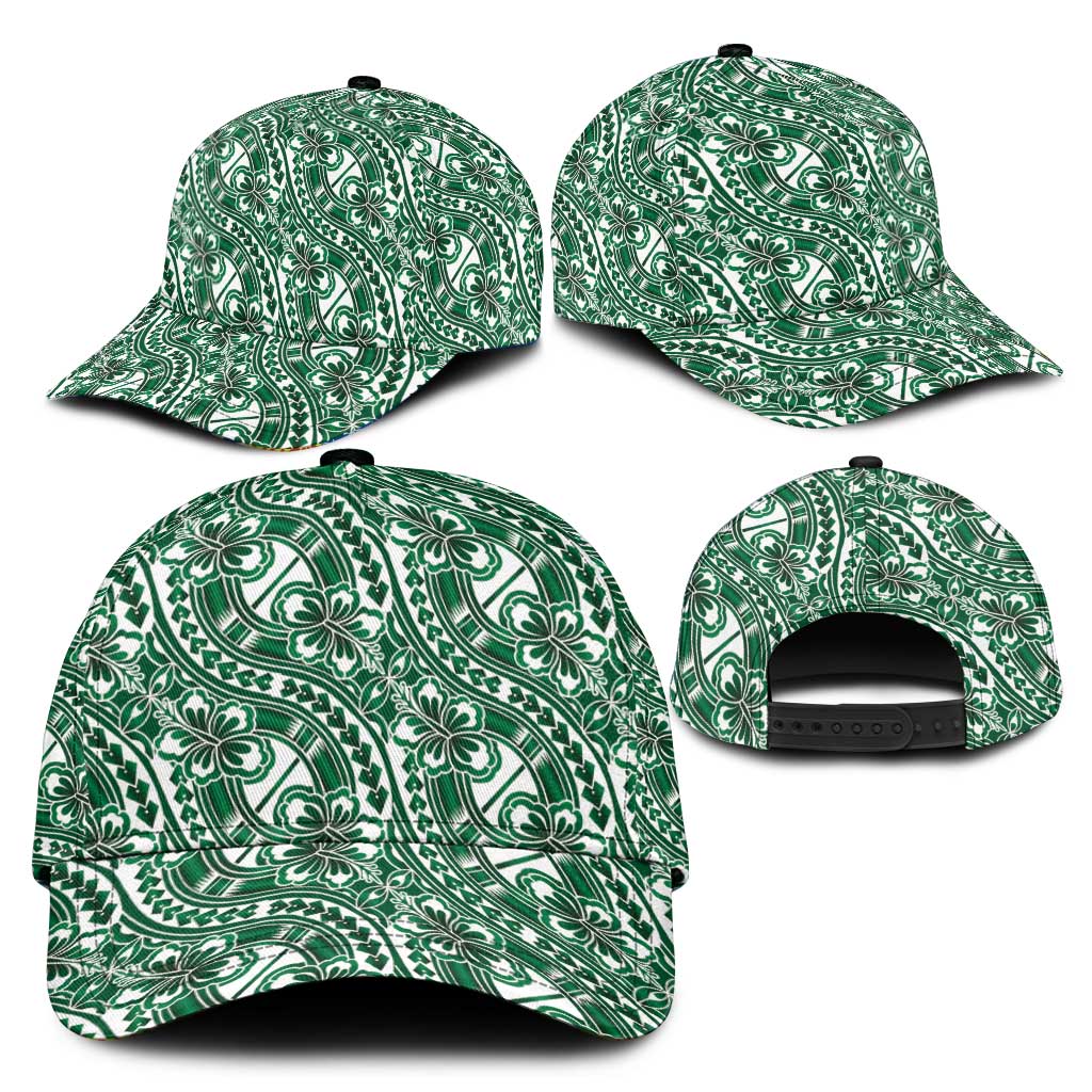Hibiscus Bloom Island Tribal Waves Classic Cap Green Polynesian Pattern