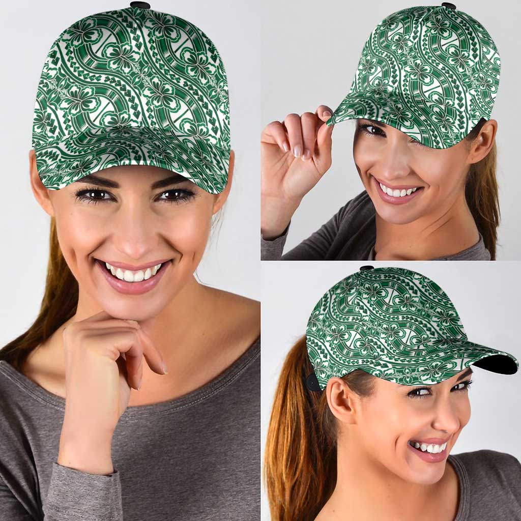 Hibiscus Bloom Island Tribal Waves Classic Cap Green Polynesian Pattern