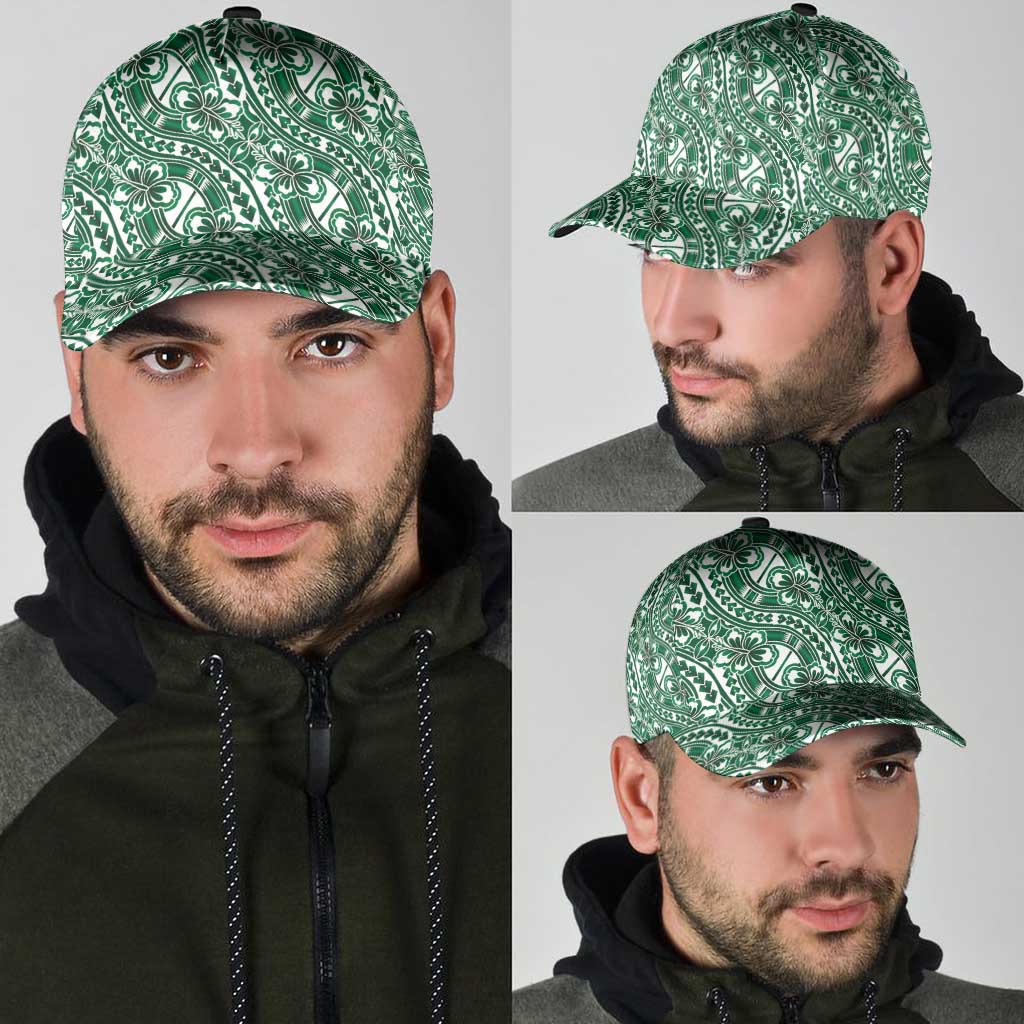 Hibiscus Bloom Island Tribal Waves Classic Cap Green Polynesian Pattern