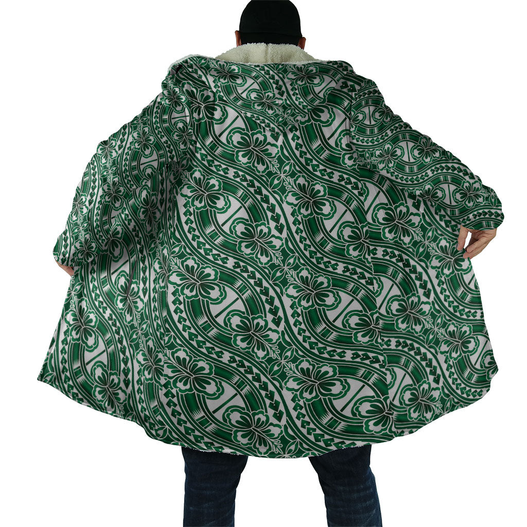 Hibiscus Bloom Island Tribal Waves Cloak Green Polynesian Pattern