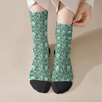 Hibiscus Bloom Island Tribal Waves Crew Socks Green Polynesian Pattern