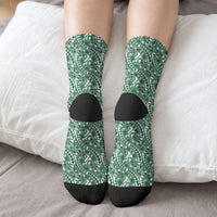 Hibiscus Bloom Island Tribal Waves Crew Socks Green Polynesian Pattern