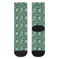 Hibiscus Bloom Island Tribal Waves Crew Socks Green Polynesian Pattern