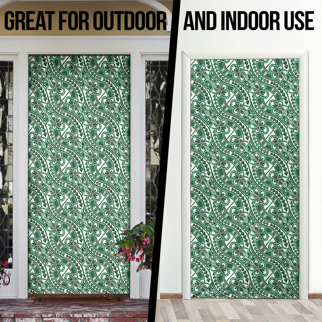 Hibiscus Bloom Island Tribal Waves Door Cover Green Polynesian Pattern