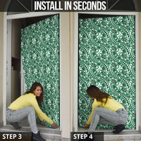 Hibiscus Bloom Island Tribal Waves Door Cover Green Polynesian Pattern