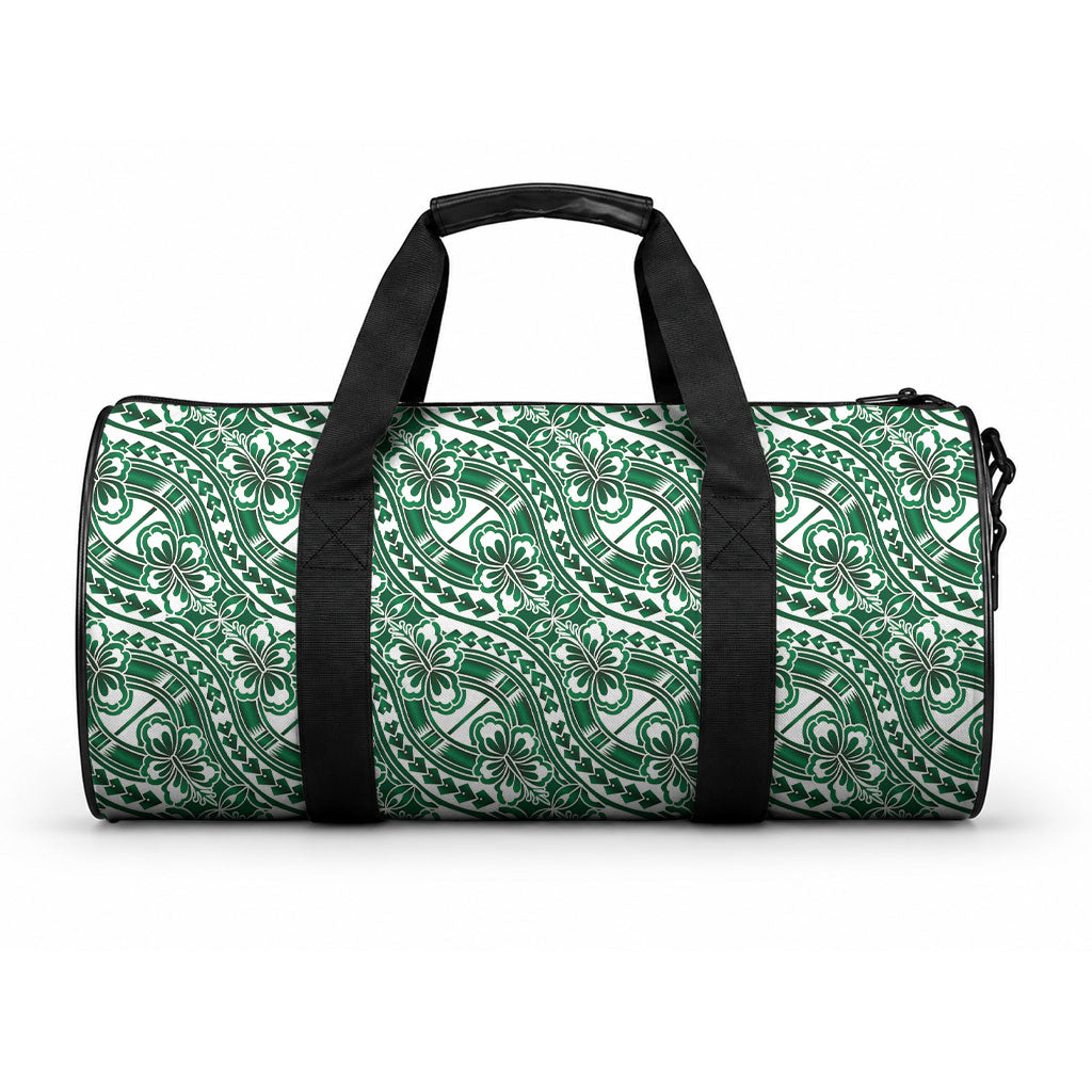 Hibiscus Bloom Island Tribal Waves Duffle Bag Green Polynesian Pattern