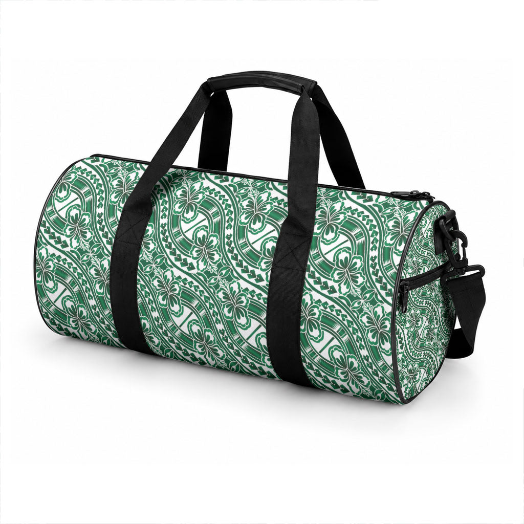 Hibiscus Bloom Island Tribal Waves Duffle Bag Green Polynesian Pattern