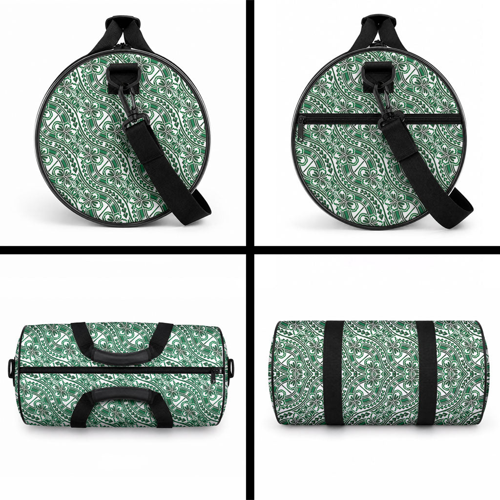 Hibiscus Bloom Island Tribal Waves Duffle Bag Green Polynesian Pattern