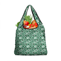 Hibiscus Bloom Island Tribal Waves Grocery Bag Green Polynesian Pattern