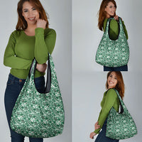 Hibiscus Bloom Island Tribal Waves Grocery Bag Green Polynesian Pattern