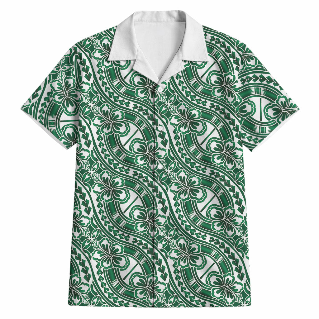 Hibiscus Bloom Island Tribal Waves Hawaiian Shirt Green Polynesian Pattern